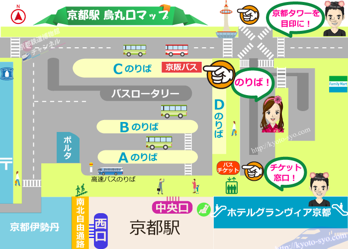 京都駅のバスのりばマップ